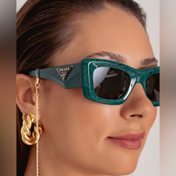 New- Prada PR13ZSF Green Marble Dark Grey Sunglasses - Picture 4 of 17